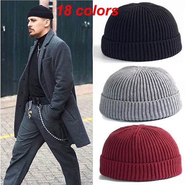 

fast designer fashion men hip hop knitted hat beanie skullcap sailor cap cuff brimless retro, Blue;gray