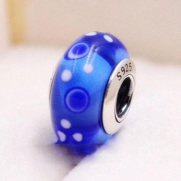 

s925 sterling silver screw blue bubbles murano glass beads fit style charm jewelry bracelets & necklaces, Crystal