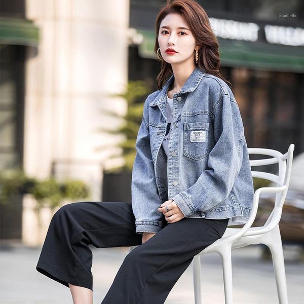 

2020 new fashion large size alphabet women denim jacket autumn denim jacket women loose retro korean version coat jk1601, Black;brown