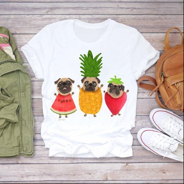 

women 2021 summer pineapple dog watermelon cartoon printed lady t shirts t shirt ladies womens graphic female tee t shirt, White