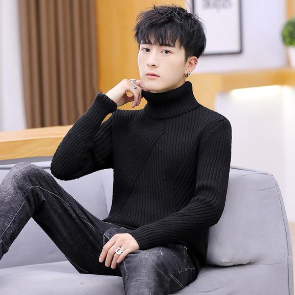 

men's sweaters -selling handsome trend korean turtleneck sweater solid color warm slim men, White;black