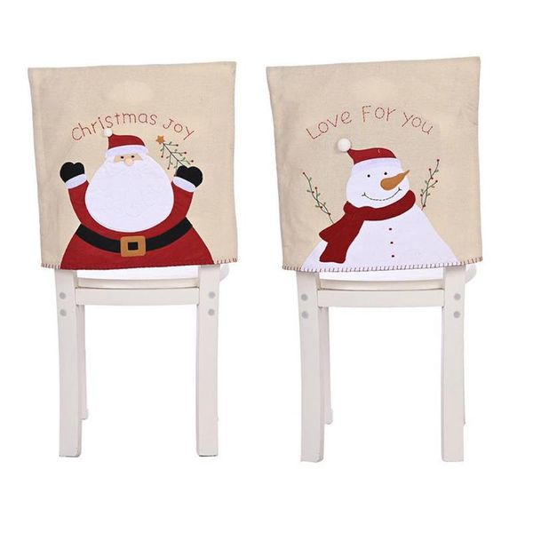 

chair covers christmas linen cover santa claus snowman embroidery back year ornament for home festival party
