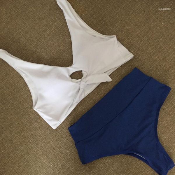 

2018 new arrivals summer girls white and navy blue with ties swimsuits two piece sets11