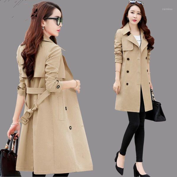 

spring autumn trench coat slim single breasted trench coat woman long women windbreakers plus size overcoat women's 2020 z8421, Tan;black