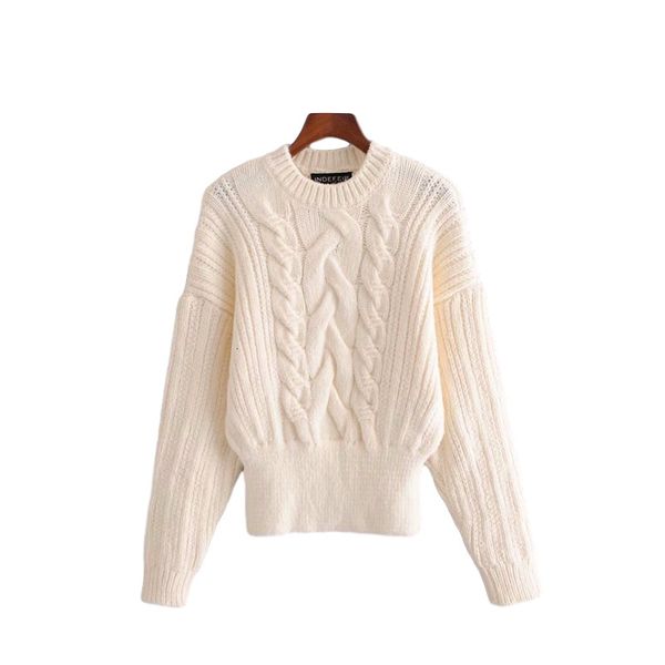 

2021 new elegant women o-neck patchwork sweater fashion ladies thick knitted streetwear female chic twist solid white pullover st3x, White;black