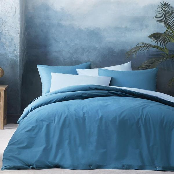 

100% cotton ranforce double and bed for singles linen set plain anthracite blue soft textured duvet cover pillowcase set for adult1