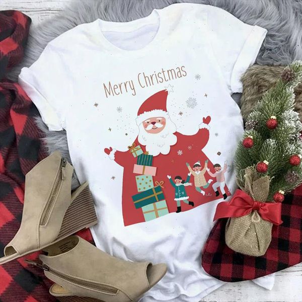 

harajuku aesthetic white santa claus gift graphic print t shirt women fashion merry christmas tshirt female t shirt