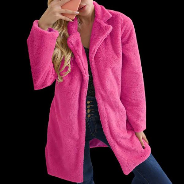

2021 spring rose red fake fur teddy coat women autumn female overcoat ladies streetwear elegant warm parka girls, Black
