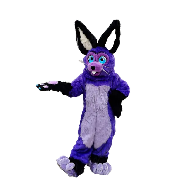 Mascot Costumescustom Páscoa Coelho Mascote Fato Roxo Longo Pelúcia Fursuit Terno com Pés Páscoa Anúncio Animal Boneca Animal Roupa