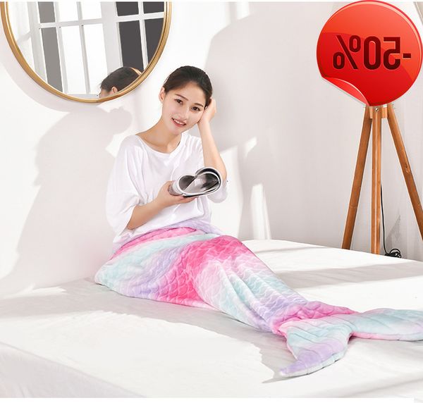 

christmas fabric rainbow pattern polar alarm long tail blanket baby crochet soft sleeping bag sofa bedding