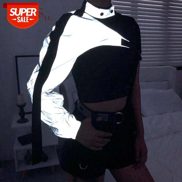 

artsu reflective one shoulder harajuku punk long sleeve t-shirt women crop t shirt ladies clothes streetwear asts21132 #wr8t, White