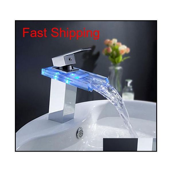 

led luce cascata vetro rubinetto lavabo per il bagno. torneira led. chrome finito colorato deck mounted lav qylvni bde_luck