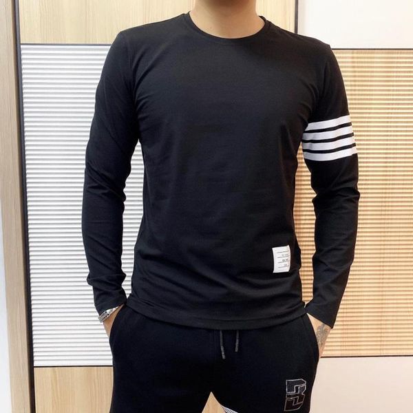 

2021 new long sleeve spring autumn harajuku tshirt men's t-shirt sets o-neck solid polyester black white t shirt men tee, White;black