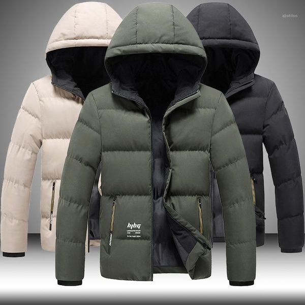 

men's down & parkas fashion parka men coats 2021 winter jacket thicken hooded solid color overcoat casual warm outdoor windproof mens c, Black