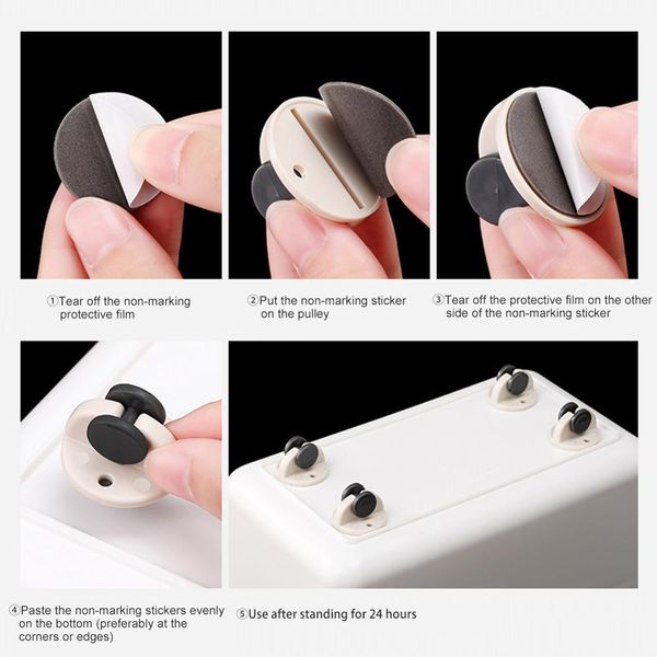 

4pcs sticky storage box wheel trash bin self adhesive pulley household noiseless and scratch box wheel fast delivery ship bbygur