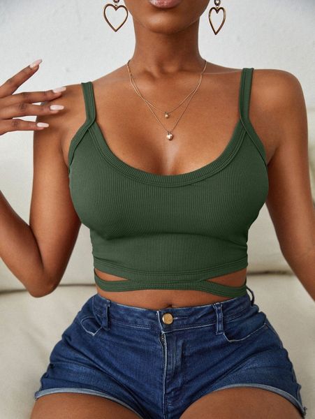 

sxy cutout rib knit tank a6gz#, White