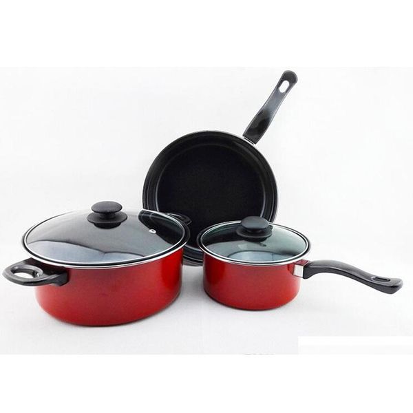 

2018 three-piece pans home red wok stockpot milk non-stick frying pans household restauran jlltpl dh_garden