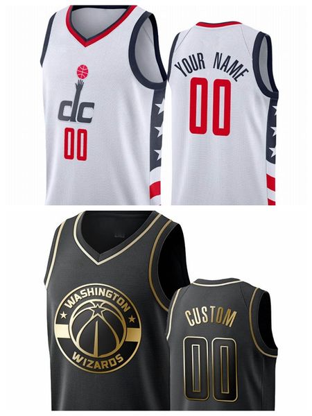 

вашингтон волшебники мужчины custom 2019-20 город nba белые женщины молодежь черный золотой баскетбол джерси s-6xl, Black