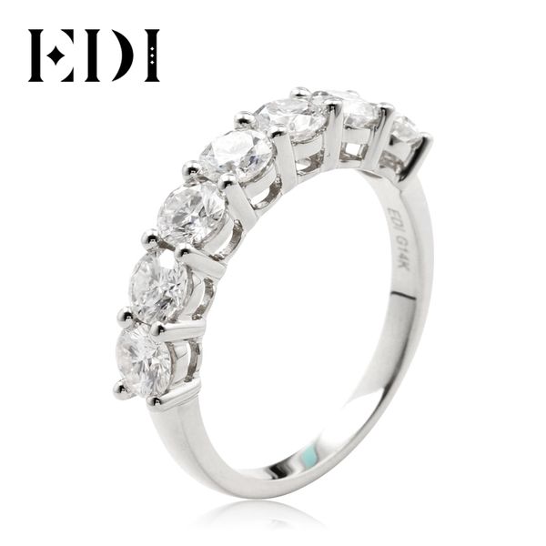 

edi moissanites wedding ring band 2.1ctw moissanites lab grown diamond real 14k white gold 7 stone band for women tail ring t200718, Slivery;golden