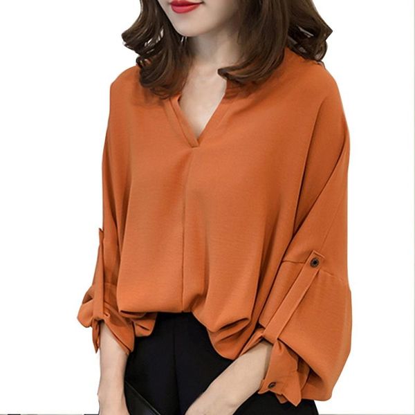 

korean style v-neck shirts long sleeve fashion woman bottoming solid spring shirt slim elegant brief shirts women chic, White
