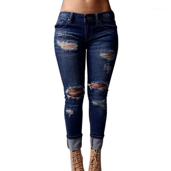 

women's jeans bleach wash shredded ripped pencil skinny women blue high waist long pants stretchy denim jeans1