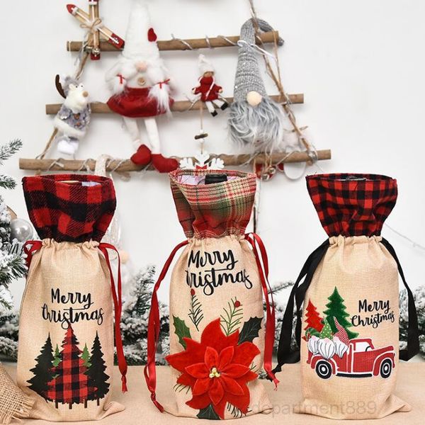 

plaid cover champagne bottle covers christmas floral car bag xmas wine bags party dinner table decoration owc2666