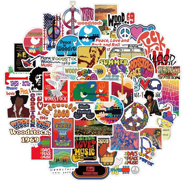 

50 pcs car stickers woodstock music festival for skateboard laphelmet pad bicycle bike motorcycle ps4 notebook guitar pvc fridge decal