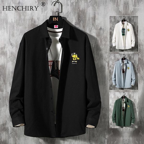 

henchiry youth long-sleeved shirts casual japanese large size trend cotton fashion printed long-sleeved shirt -5xl1, White;black