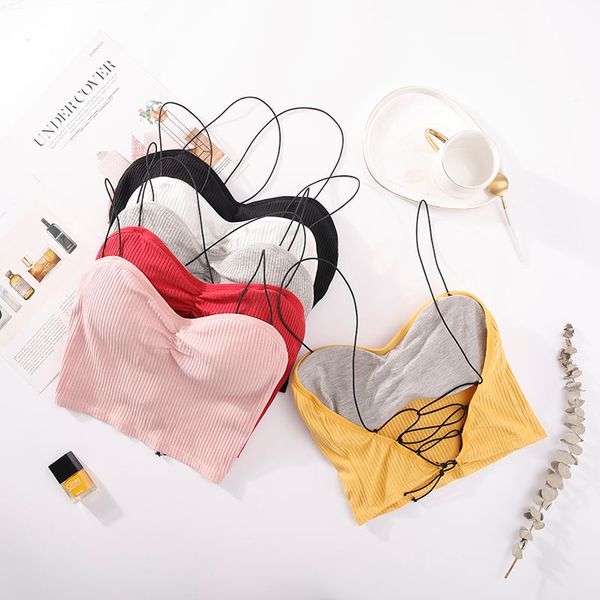 

3pieces/lot women tube lingerie straps backless bra slim tanks underwear cross beauty back wrapped chest, Red;black