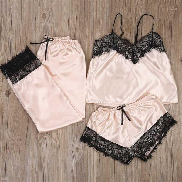 

summer women clothes set pajamas silk sleepwear sling clothing set new sleveless crop shorts pants fashion ladies sets1, White