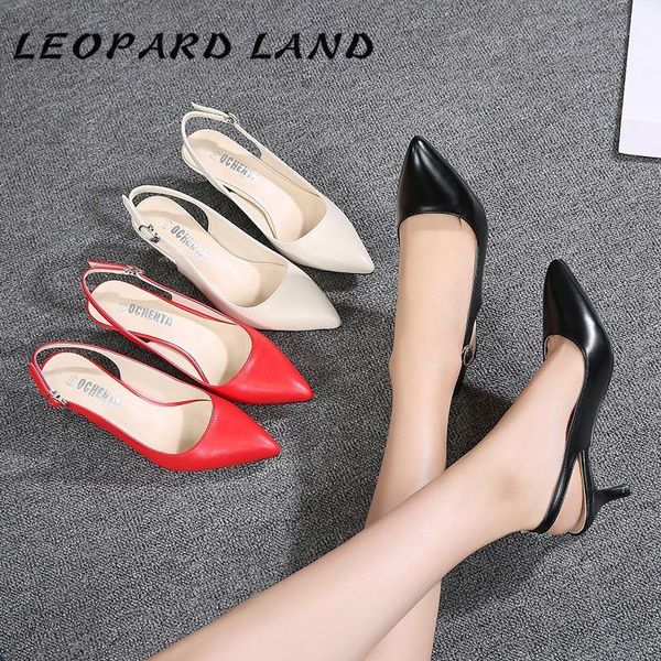 

leopard land women's single shoes pointed toe high heels large size back red empty buckle pumps fashion wz-51061, Black