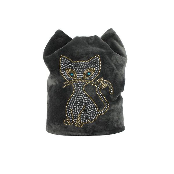 

flb] cat ушные шапочки женщины зимняя теплая бархатная шляпа для женского двойного слоя толстые чешуек, Black;white