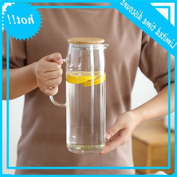 

zhenmei heat resistant glass bamboo cover cold water tea juice kettle