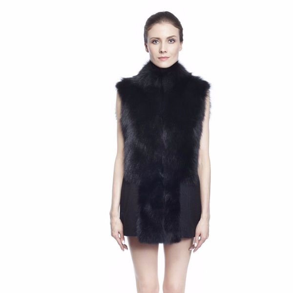 

zy88017 elegant mandarin gulp complete pelt fox women's fur with wool autumn and winter skin collection, Black