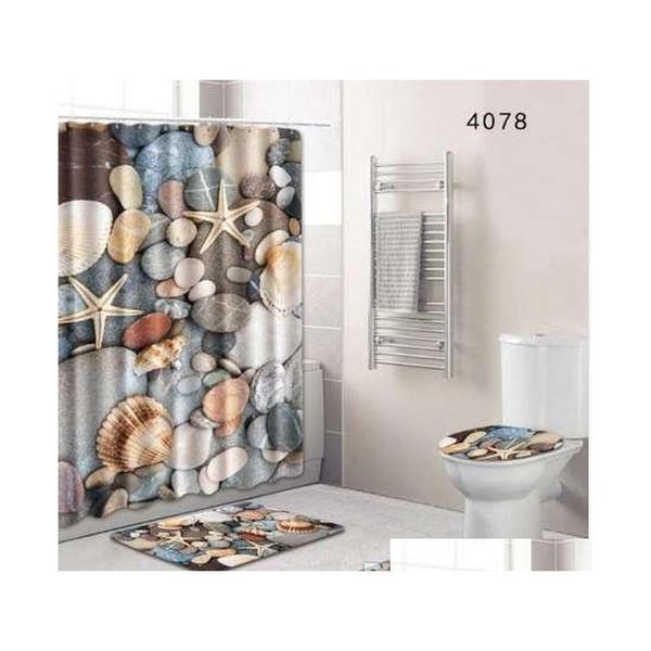 

8 types 4pcs set bathroom non-slip pedestal rug + lid toilet cover + bath m qyldjo ppshop01