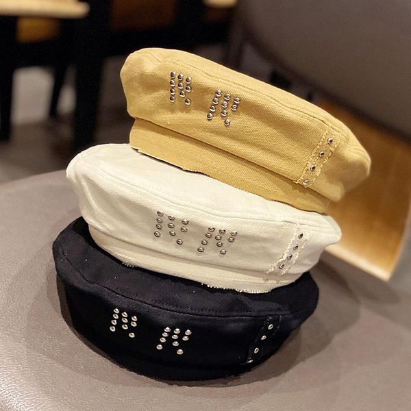 

2020011-shi9164 spring Soft cotton Rivet decoration beret hat men women Leisure painter hat, Blue;gray
