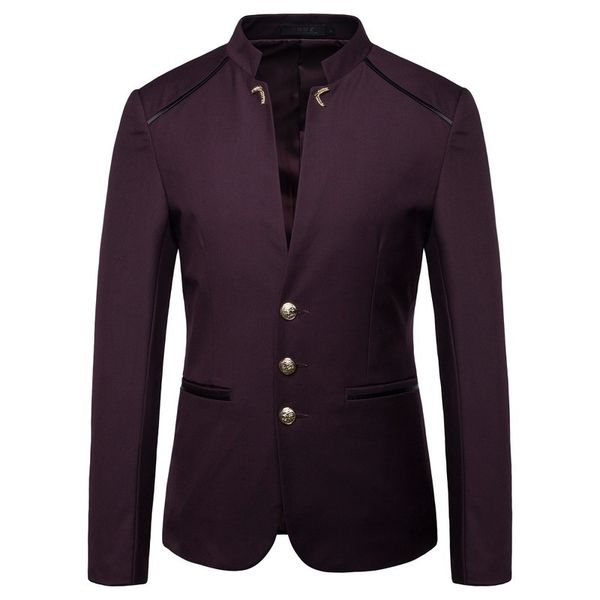 

single row multi button stand collar blazer for men, White;black