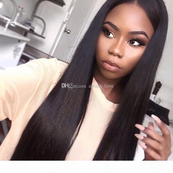 

lace front brazilian human hair wigs for black women silky straight lace wig full lace wigs with baby hair natural color, Black;brown