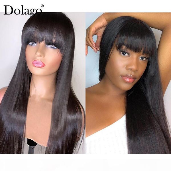 

360 lace frontal wigs with bangs straight lace front human hair wigs 250 density brazilian fake scalp full lace wig dolago, Black