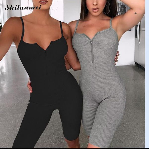 

women's jumpsuits & rompers 2021 skinny zip up playsuit women strap bodycon jumpsuit ins fashion street club backless fitness outfit, Black;white