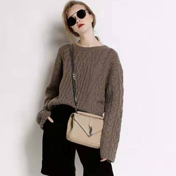 

2021 new women the-neck loose winter sweaters fashion long female pullovers 3 cashmere colors and wool mixed jumpers b5jb, White;black