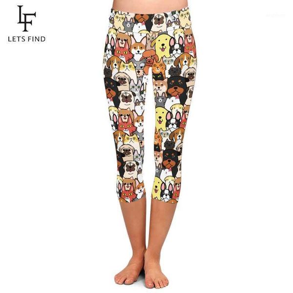 

women's leggings letsfind high elastic women capri seamless cute animals cartoon dogs print waist plus size casual mid-calf pants1, Black