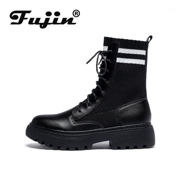 

boots fujin women's ankle 2021 winter fashion breathable flat bottom round toe students thick causal women short boots1, Black