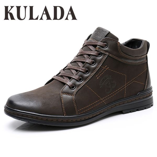 

kulada men boots men winter thick fur ankle shoes casual boots zipper side men handmade cow suede footwear 201215, Black
