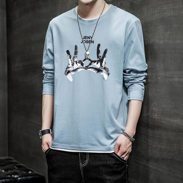 

men's t-shirts 2021 spring and autumn long-sleeved t-shirt round neck bottoming shirt youth cotton sweater fashion, White;black