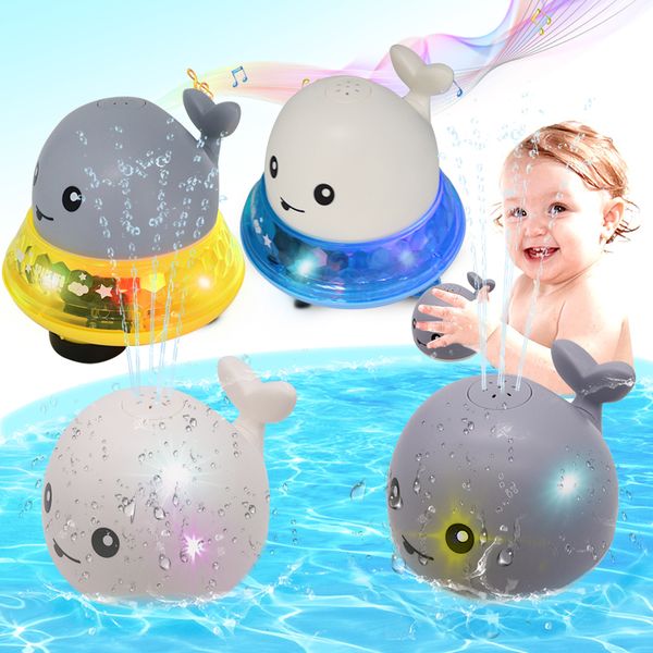 Spray de água de banho brinquedos Forma de baleia LED bola de sprinklers com luz música automática brinquedos de indução bebê bebê brinquedos de banho lj201019