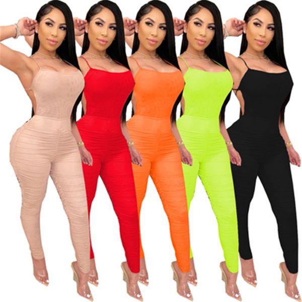 

women yoga folds long rompers fashion trend solid color backless skinny jumpsuits designer spring female new mid waist slim sports rompers, Black;white
