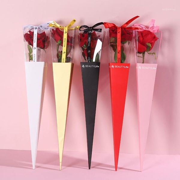 Geschenkpapier, 5 Stück, solide PVC-Dreiecksbox, Verpackung, einzelne Rose, Blumenverpackung, Valentinstag, Floristen-Dekorboxen1