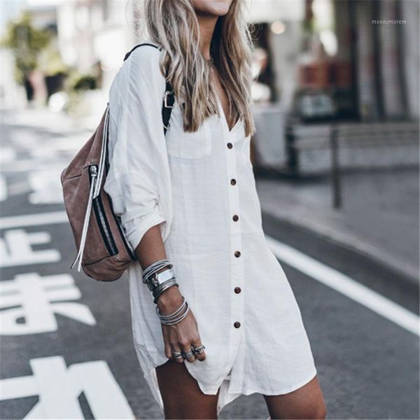 

women's blouses & shirts long sleeve loose button cardigan women's shirt blouse ladies fashion pocket v neck casual shirts1, White