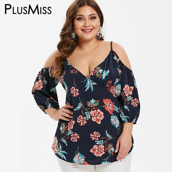 

plusmiss plus size xxxxxl cold shoulder v neck blouse xxxxl xxxl xxl women clothing big size boho floral printed summer, White
